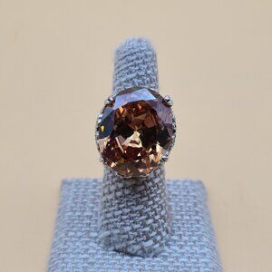 Size 6.75 Sterling Silver Very Large Cubic Zirconia And Marcasite's Ring A5419